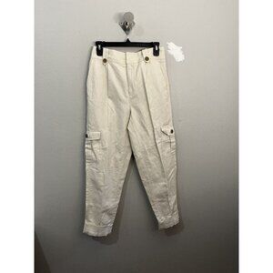 Converse Linen Blend Cargo Pants High Waist Beige Size 2 Short